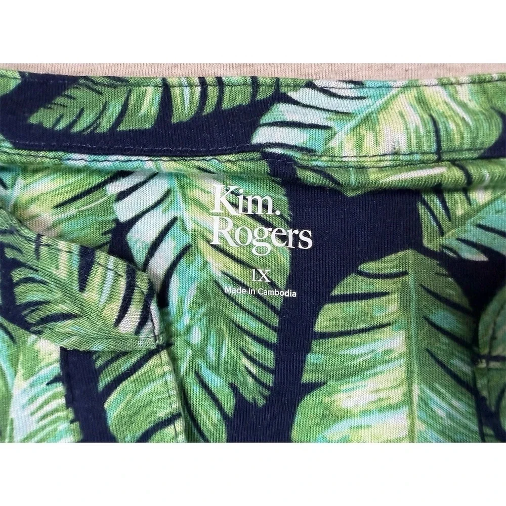 NWT Kim Rogers Tunic Blouse Womens Plus 1X Green Tropical Leaf 3/4 Sleeve - Picture 2 of 10